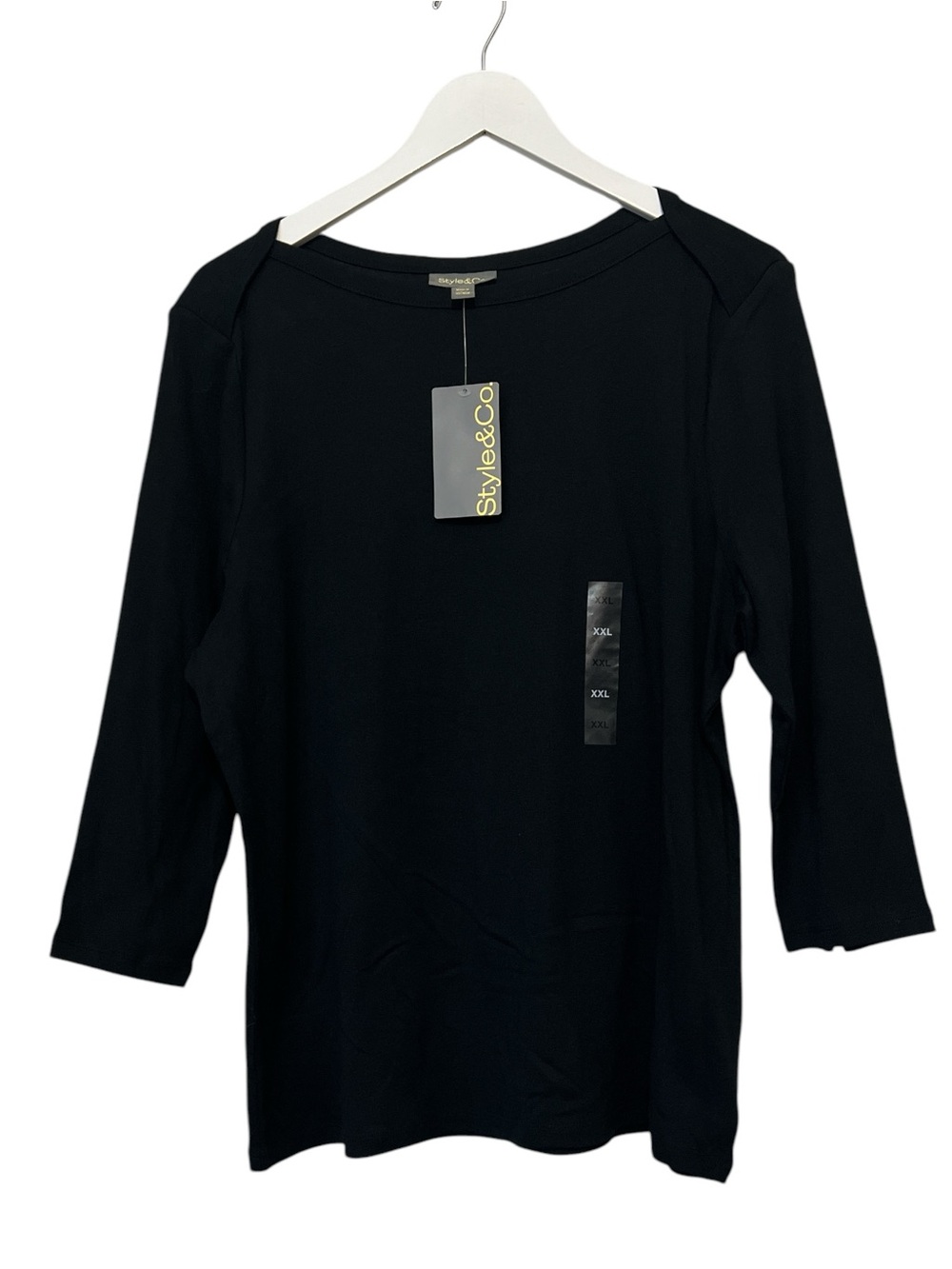 Style & Co. Cotton Top Women’s 3/4 Sleeve Crew Neck‎ Tee, Black, Size XXL